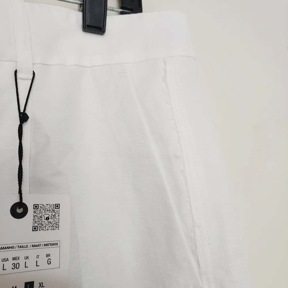 Zara Zw Collection Elegant Oyster White Straight-Leg Linen Blend Trousers